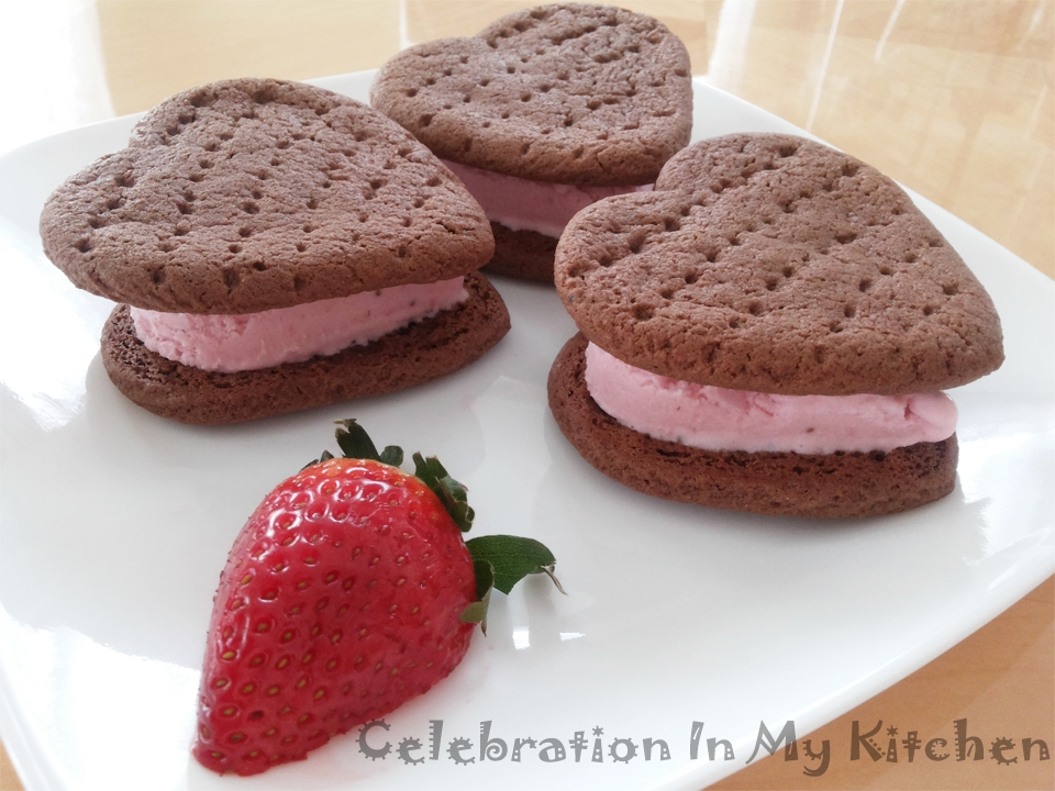 Chocolate Strawberry Heart-Shaped Ice-Cream Sandwiches